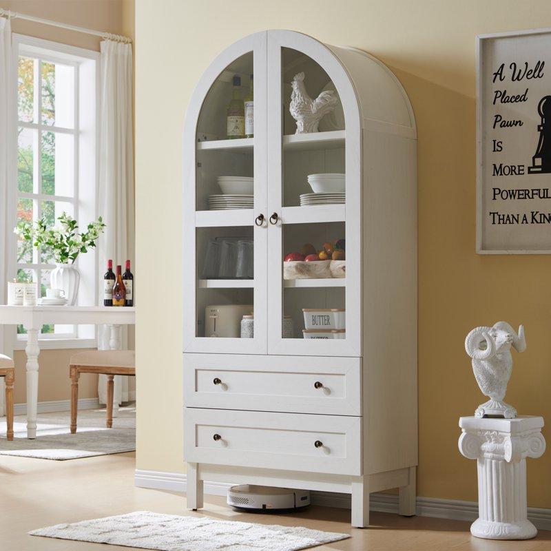 SinCiDo Arched Kitchen Pantry Storage Cabinet 71-Inch Tall Wood Adjustable Shelves 2 Doors 2 Drawers