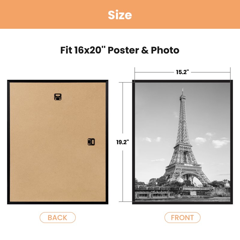 Sindcom 16x20 ABS Picture Frames Gallery Wall Poster Frames Set Of 5 Black