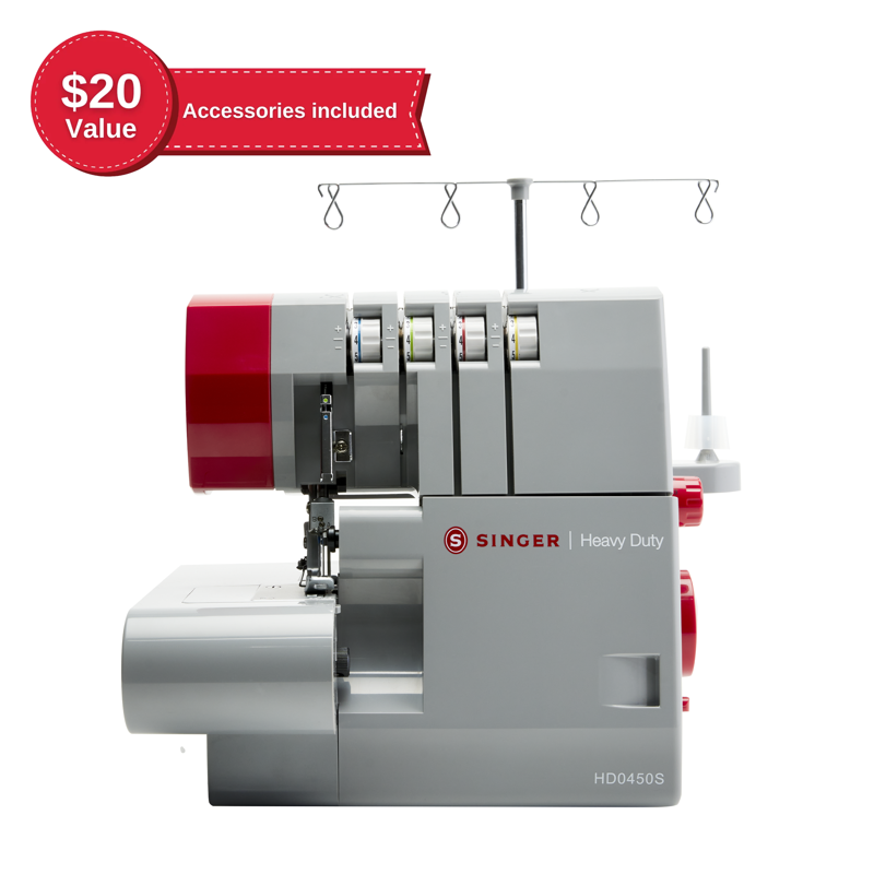 SINGER® HD0450S Heavy Duty Serger Sew and Cut Heavy Duty Fabrics with Ease 2/3/4 Thread 60% Larger Cutting Knife Easy Rolled Hem