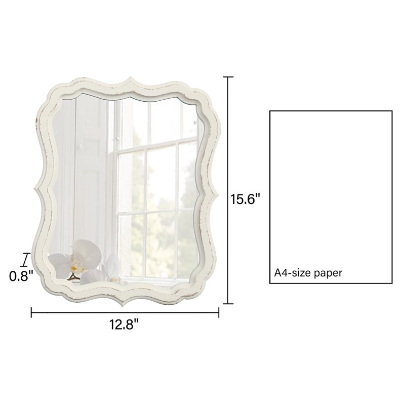 Sintosin Oval Rustic Distressed Wood Wall Mirror With Scalloped Edge Vintage Decor For Bedroom And Living Room White