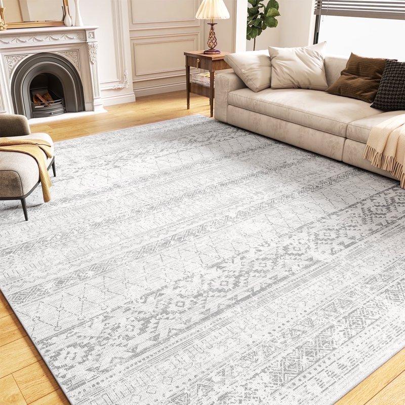 SIXHOME 5'x8' Area Rugs For Living Room Washable Rugs Boho Geometric Living Room Rug Moroccan Neutral Carpet Non Slip Soft Distressed Rugs For Bedroom Dining Room Office Modern Home Decor Gray