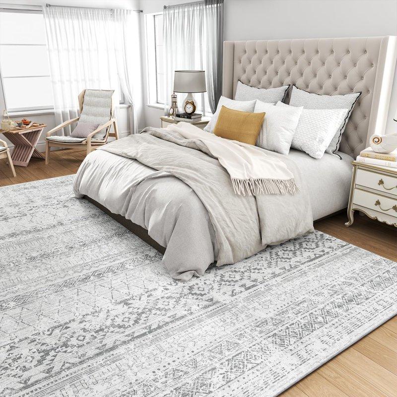 SIXHOME 5'x8' Area Rugs For Living Room Washable Rugs Boho Geometric Living Room Rug Moroccan Neutral Carpet Non Slip Soft Distressed Rugs For Bedroom Dining Room Office Modern Home Decor Gray