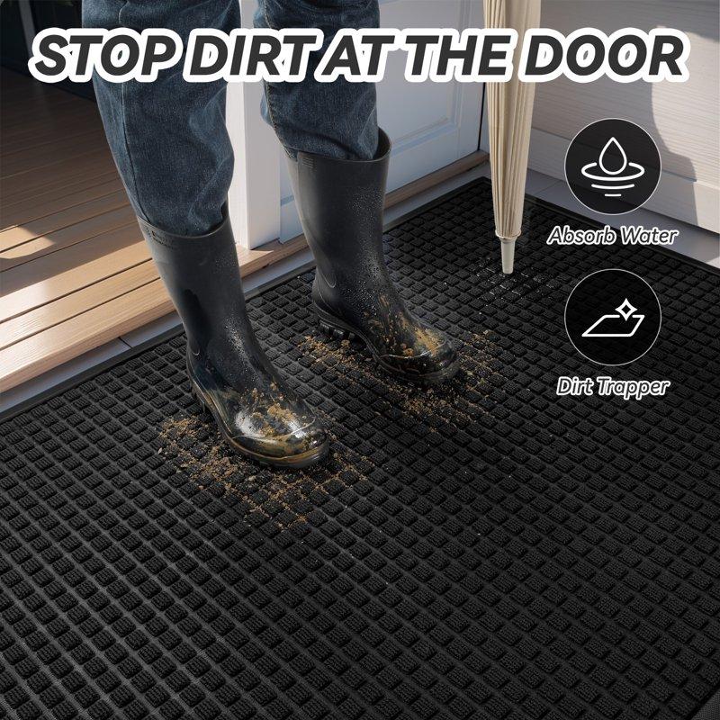 SIXHOME Outdoor Mat Non Slip Doormat 17"x30" Front Door Mat Outside Absorbent Rubber Welcome Mat Low Profile Dirt Trapper Indoor Outdoor Doormat Thicken Checker Entryway Rug Floor Mat Black