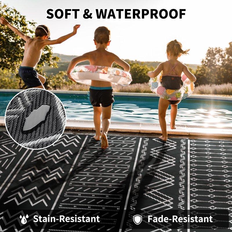 SIXHOME Outdoor Rug 5'x8' Waterproof Patio Rug Reversible Indoor Outdoor Rug Lightweight Plastic Straw Rug For RV Camping Deck Balcony Boho Porch Decor Dark Grey And White