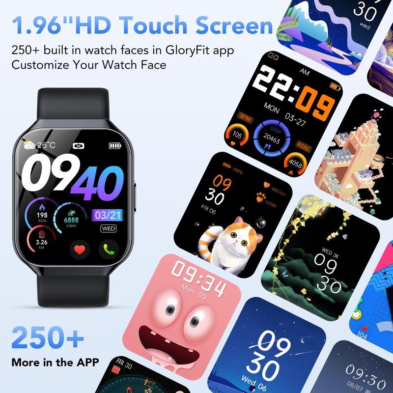 Smart Watch Fits For Android And IPhone 1.96'' Smartwatch For Men Women 110+ Sports Modes Fitness Tracker With Answer Make Calls/Message Reminder IP68 Waterproof For Gift (Black)