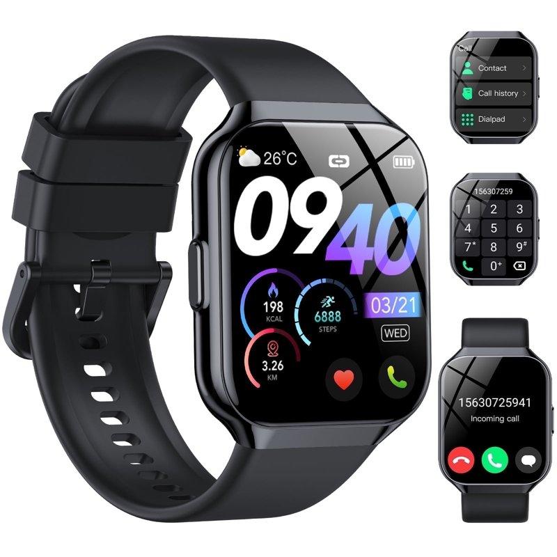 Smart Watch Fits for Android and iPhone 1.96'' Smartwatch for Men Women 110+ Sports Modes Fitness Tracker with Answer Make Calls/Message Reminder IP68 Waterproof for Gift (Black)