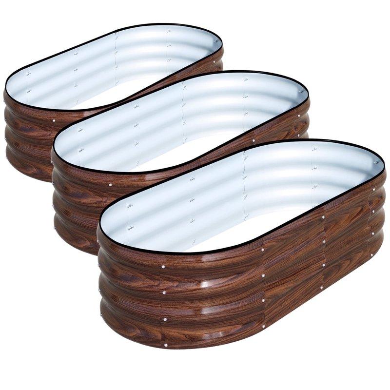 SnugNiture Galvanized Raised Garden Bed Outdoor 3Pcs 4x2x1ft Metal Planter Box Brown