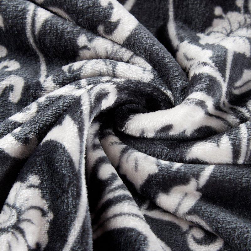 SoftLux Printed Luxury Velvet Plush Fleece Blanket Full/Queen 90" X90" Grey Floral Scroll