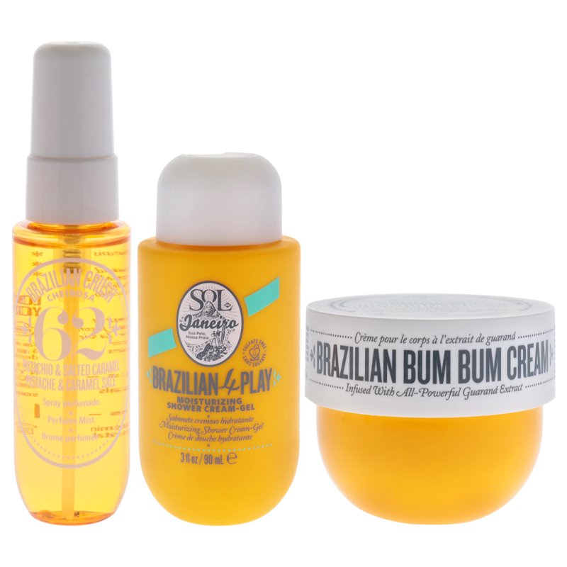 Sol De Janeiro Bum Bum Jet Set 3 Pc 1oz Brazilian Crush Cheirosa 62 Perfume Mist 1.5oz Brazilian Bum Bum Cream 3oz Brazilian 4 Play Moisturizing Shower Cream-Gel