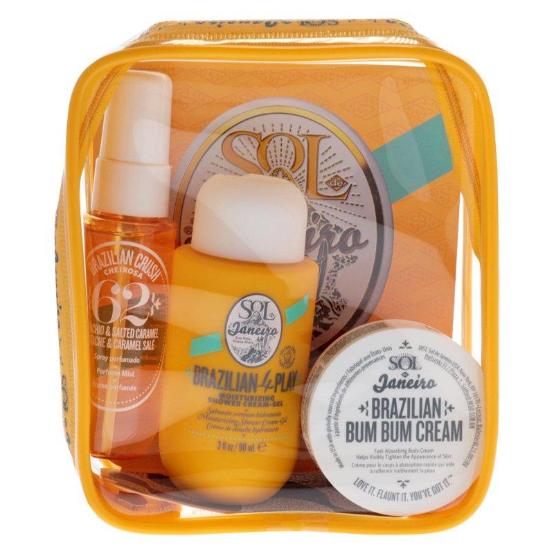 Sol De Janeiro Bum Bum Jet Set 3 Pc 1oz Brazilian Crush Cheirosa 62 Perfume Mist 1.5oz Brazilian Bum Bum Cream 3oz Brazilian 4 Play Moisturizing Shower Cream-Gel