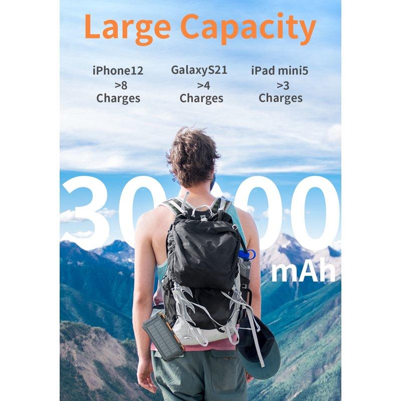 SOLPOWBEN 30000mAh Solar Power Bank Compatible For Iphone 17 Cell Phone 12W Portable Charger Power Bank For Outdoor Camping Hiking (Orange)
