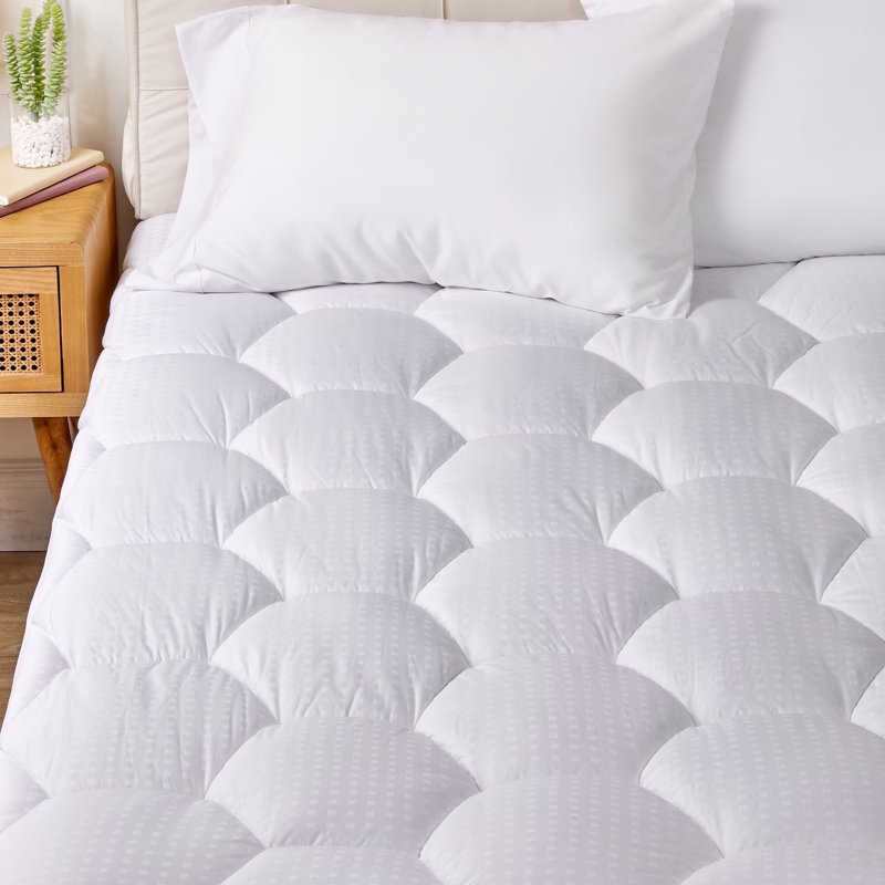 Sonive Cotton Mattress Pad Queen Bedding Cover Quilted Fitted Mattress Protector 8-21" Deep Pocket Breathable Cooling Down Alternative Fill Mattress Topper (White Queen)
