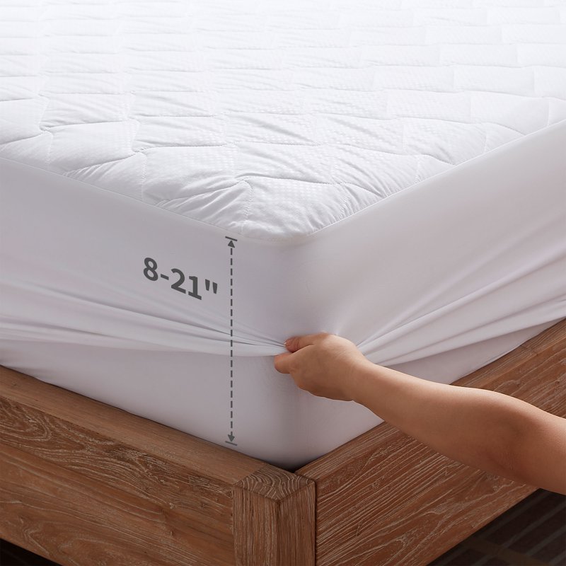 Sonive Waterproof Mattress Protector Pad - Machine Washable Breathable Topper With Deep Pockets All-Season Hotel Quality( White Twin)