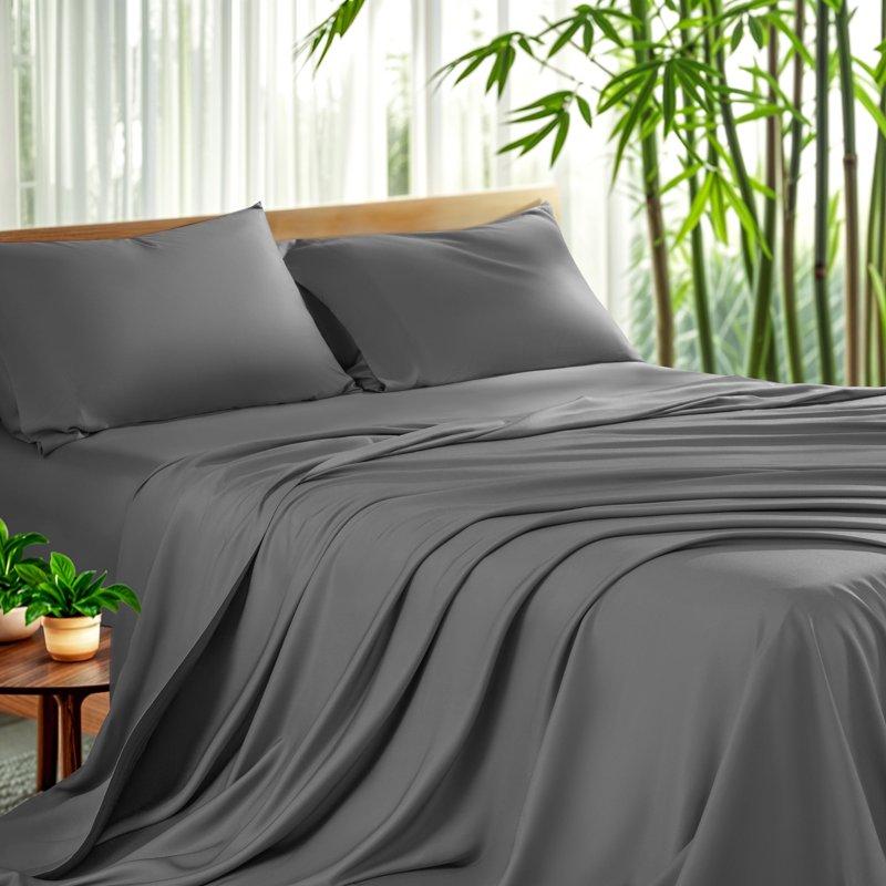 Sonoro Kate Luxury Bamboo Bed Sheet Set - Deep Pockets - 4 Piece Queen Dark Gray