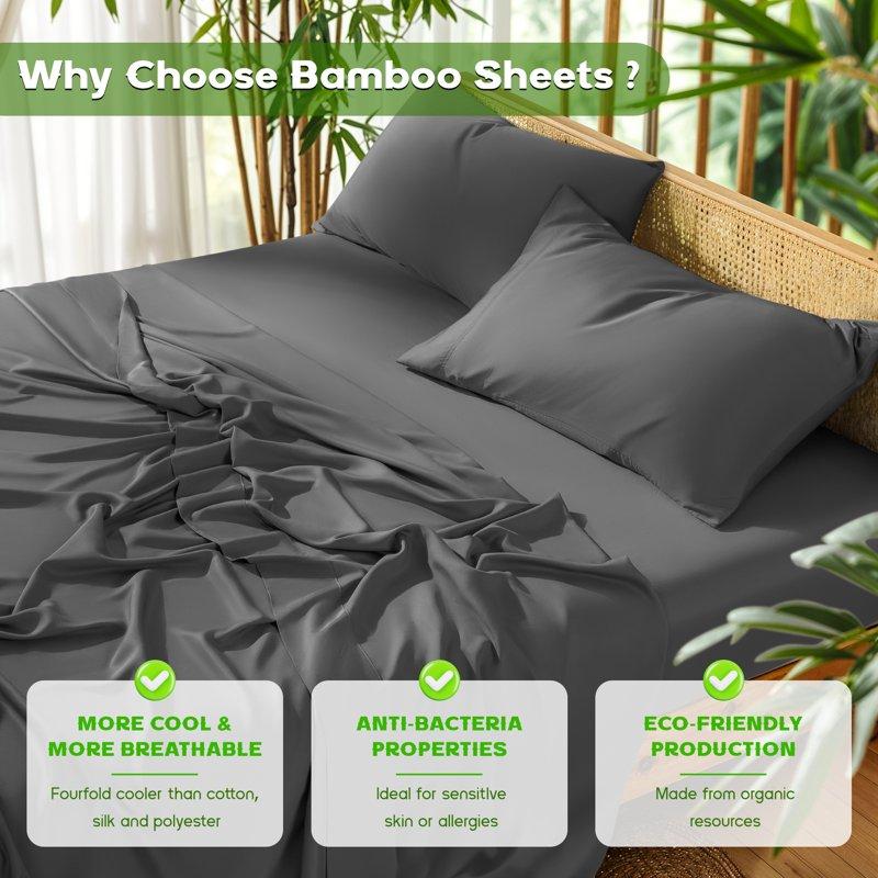 Sonoro Kate Luxury Bamboo Bed Sheet Set - Deep Pockets - 4 Piece Queen Dark Gray