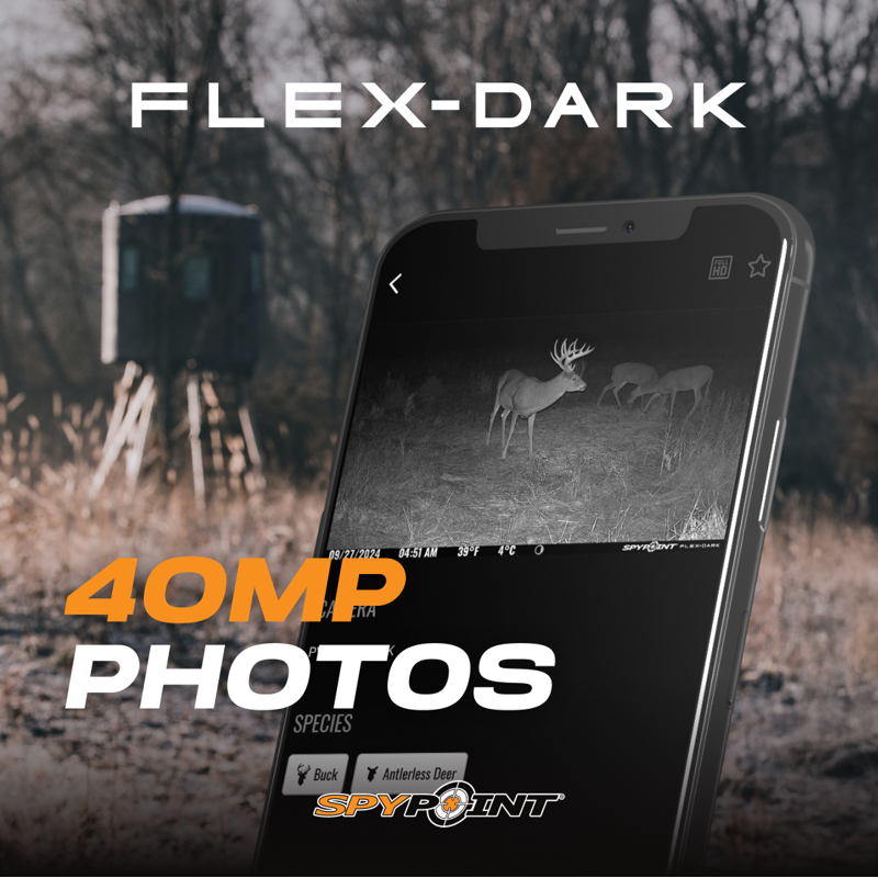 SPYPOINT Flex-Dark Cellular Trail Camera 40MP Photos And 1080p Videos W/Sound Double The Battery Capacity GPS-Enabled Dual-SIM LTE Connectivity 100' Flash & Detection Range 4 Capture Modes