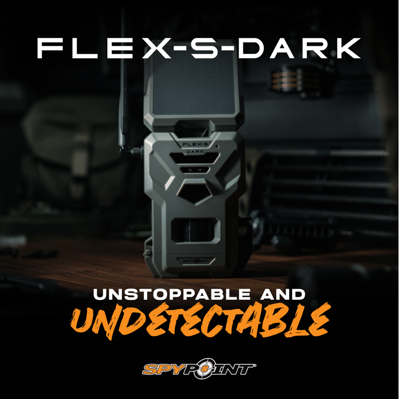 SPYPOINT Flex-S Dark Solar Outdoor Cellular Trail Camera - Integrated Solar Panel No WiFi Needed Night Vision Motion Activated Dual-Sim LTE 40MP Photos And 1080p W/Sound