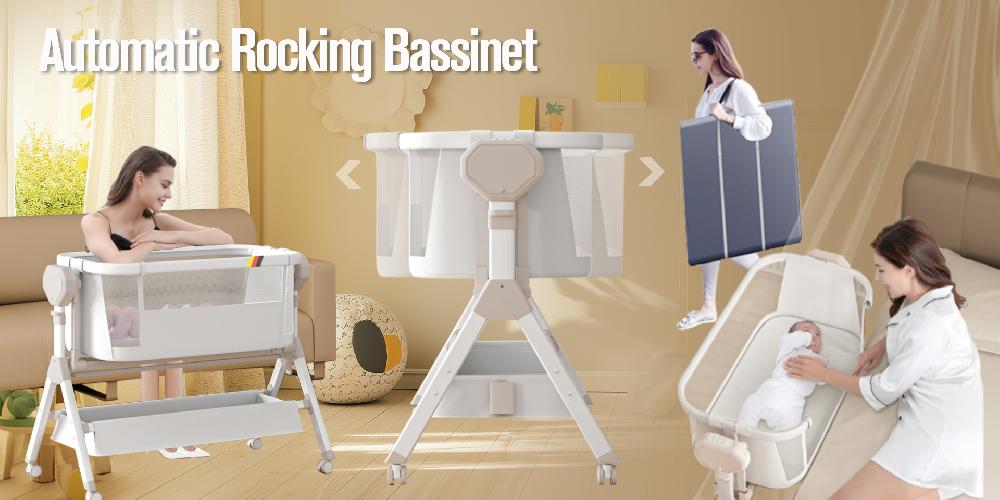 SteAnny Bassinet Electric Rocking Bassinet Bedside Co-Sleeper Unisex Baby Travel Bed With Wheels(Khaki)