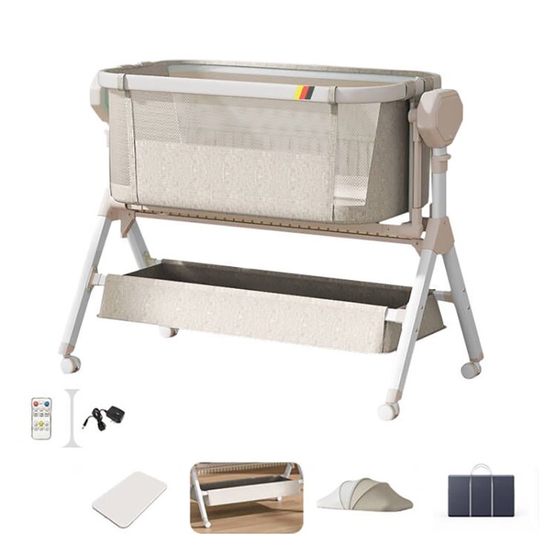 SteAnny Bassinet Electric Rocking Bassinet Bedside Co-Sleeper Unisex Baby Travel Bed with Wheels(Khaki)