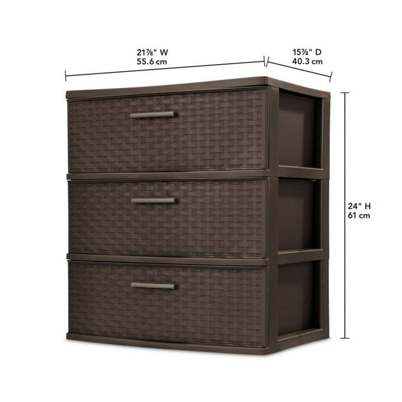 Sterilite 3 Drawer Wide Weave Tower Plastic Décor Drawers With Pull Handles Brown