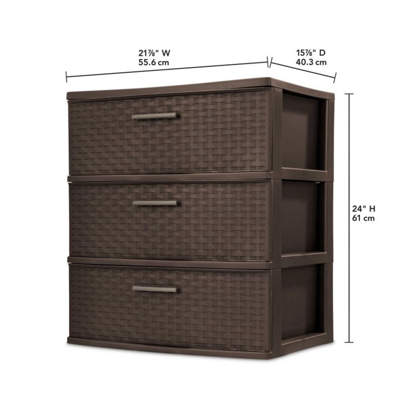 Sterilite 3 Drawer Wide Weave Tower Plastic Décor Drawers With Pull Handles Brown