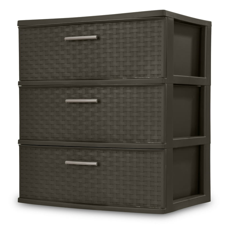 Sterilite 3 Drawer Wide Weave Tower Plastic Décor Drawers with Pull Handles Brown