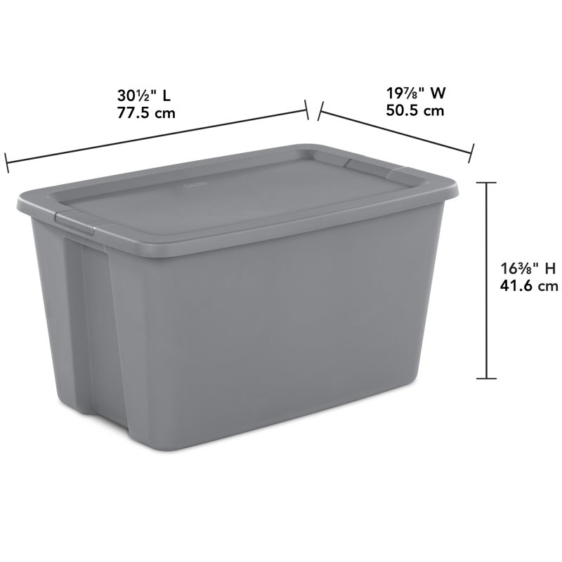 Sterilite Extra Large Storage Bin 30 Gallon Plastic Storage Container With Snap-On Lid Gray
