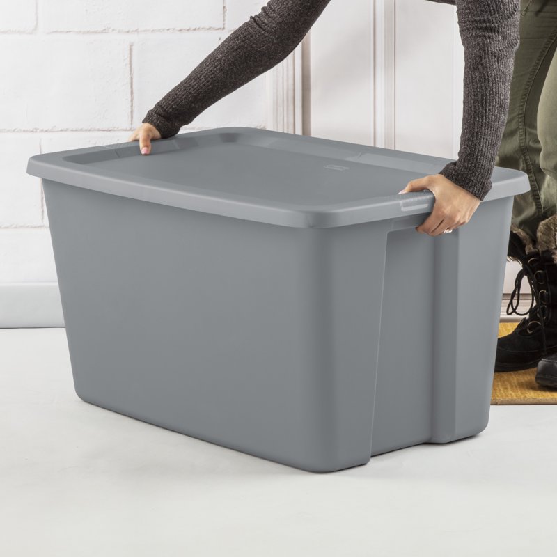 Sterilite Extra Large Storage Bin 30 Gallon Plastic Storage Container With Snap-On Lid Gray