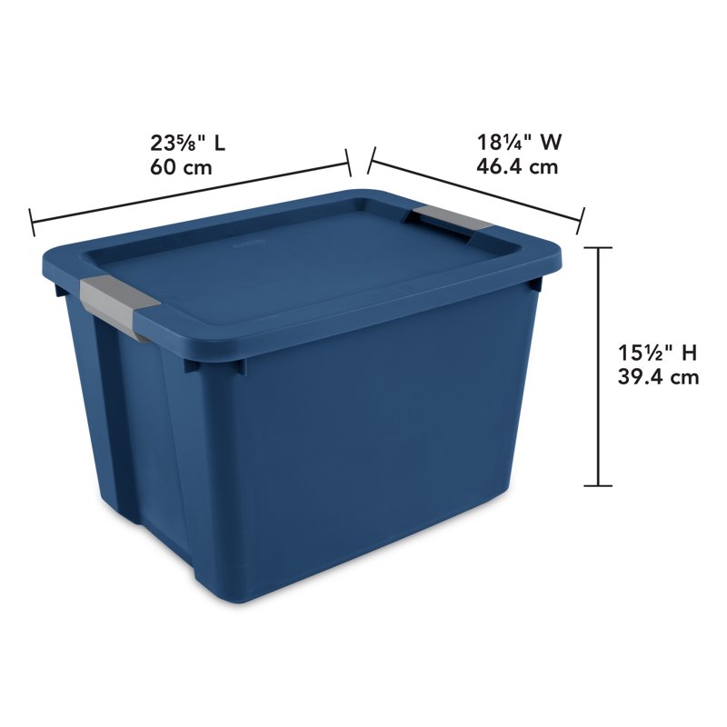 Sterilite Large Storage Bin 20 Gallon Plastic Storage Container With Latch Lid Blue