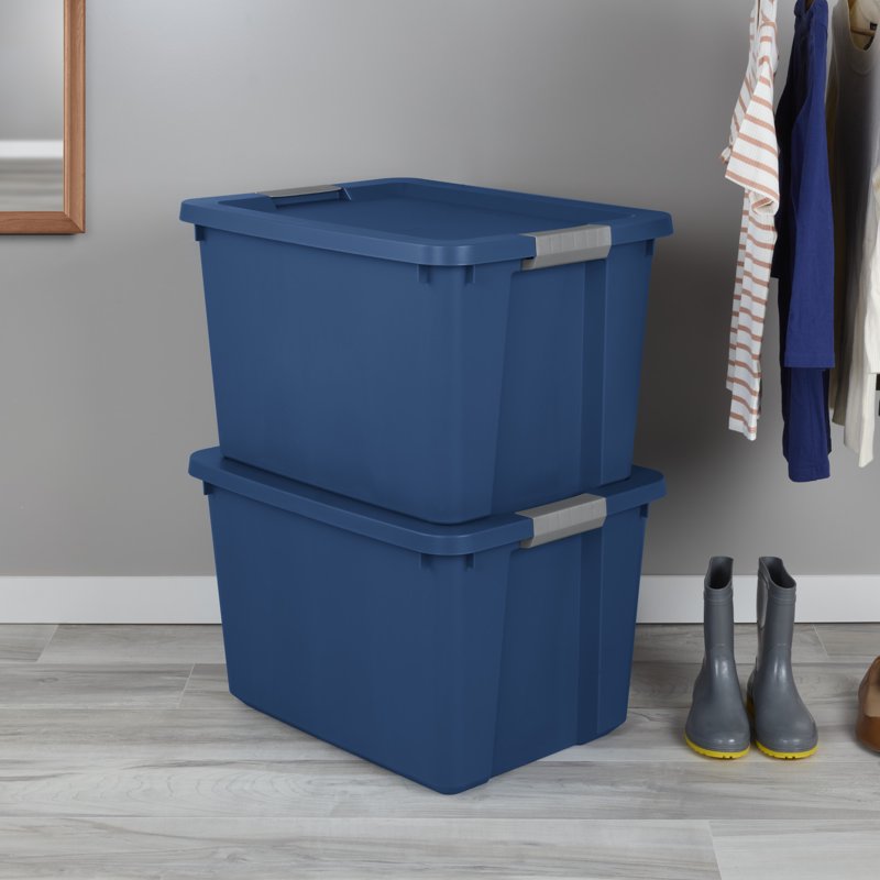Sterilite Large Storage Bin 20 Gallon Plastic Storage Container With Latch Lid Blue