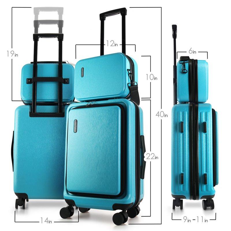 StorageBud 22" Hardside Carry On Luggage 22x14x9 Airline Approved And Expandable Luggage Front Pocket Luggage Set Spinner Suitcase Set Teal