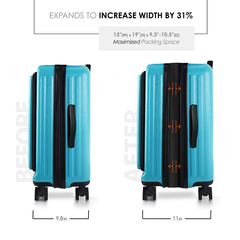 StorageBud 22" Hardside Carry On Luggage 22x14x9 Airline Approved And Expandable Luggage Front Pocket Luggage Set Spinner Suitcase Set Teal