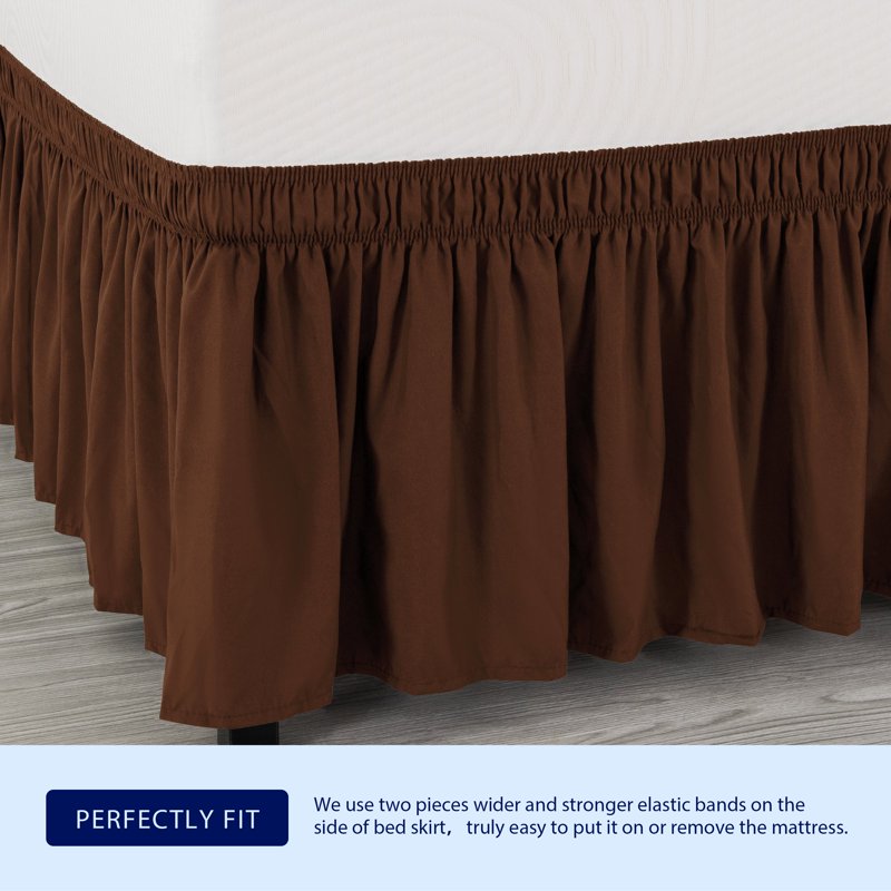 Subrtex Elastic Wrap Around Bed Skirt Dust Ruffle Smooth Soft Bed Frame Cover 15-inch Drop (Twin Chocolate)