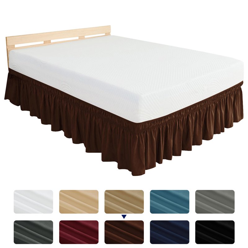 Subrtex Elastic Wrap Around Bed Skirt Dust Ruffle Smooth Soft Bed Frame Cover 15-inch Drop (Twin Chocolate)