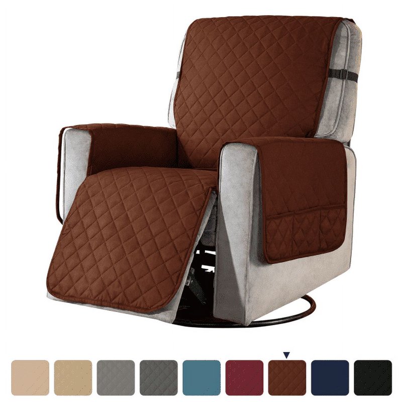 Subrtex Recliner Chair Cover Reversible Recline Sofa Slipcover With Side Pockets (Large Chocolate)