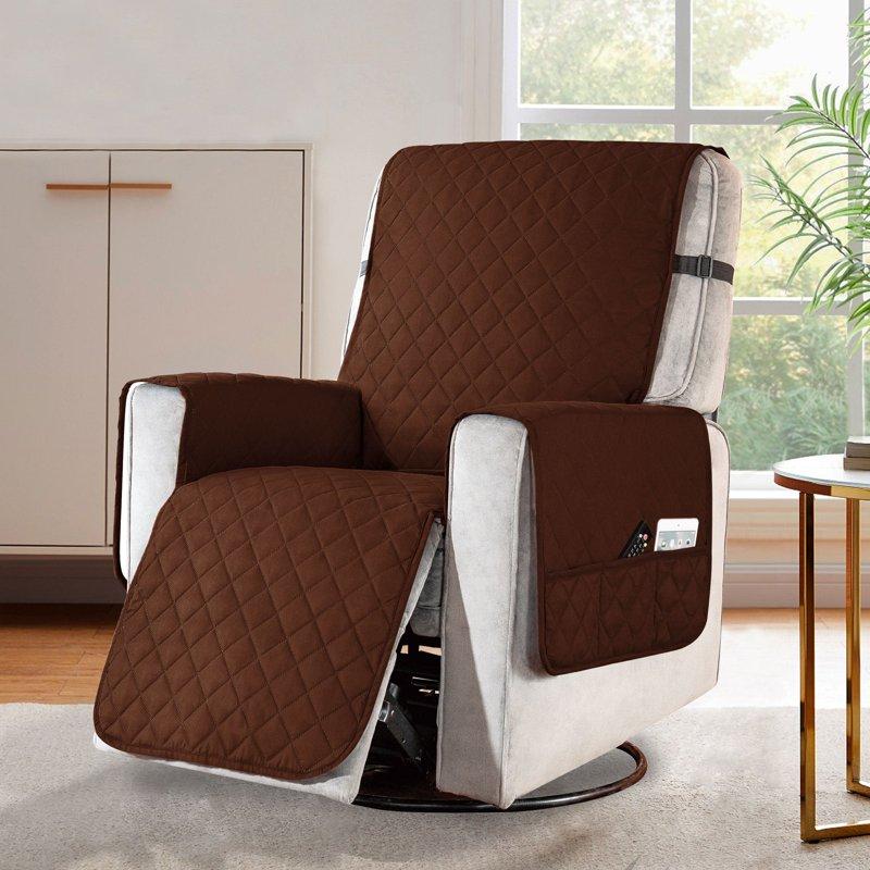 Subrtex Recliner Chair Cover Reversible Recline Sofa Slipcover With Side Pockets (Large Chocolate)