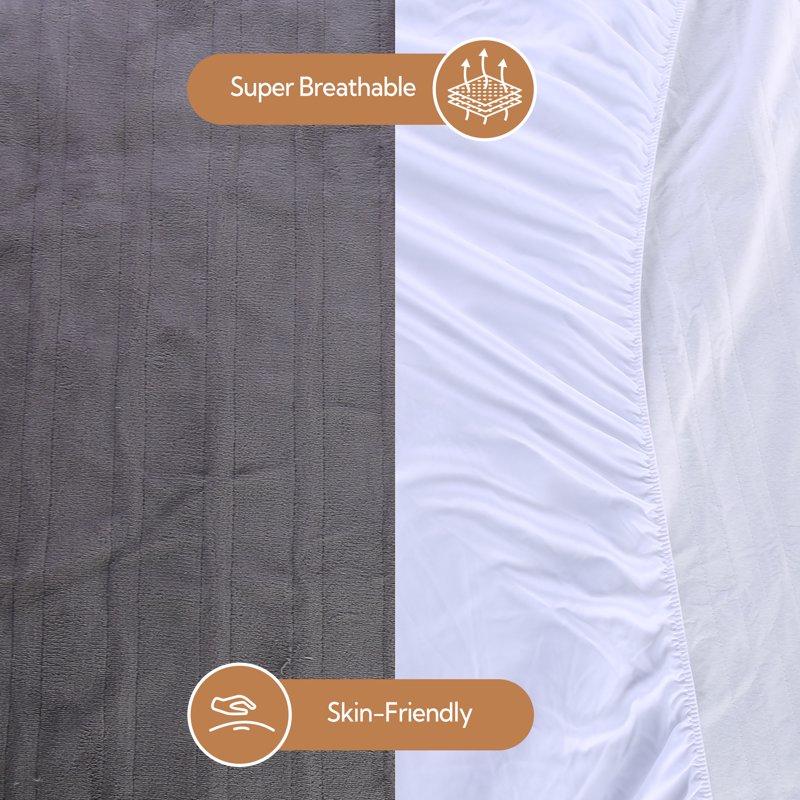 SUNNY HEAT Electric Mattress Pad Queen Size With Dual Control 4 Temperature 10H Auto-off Coral Fleece Grey