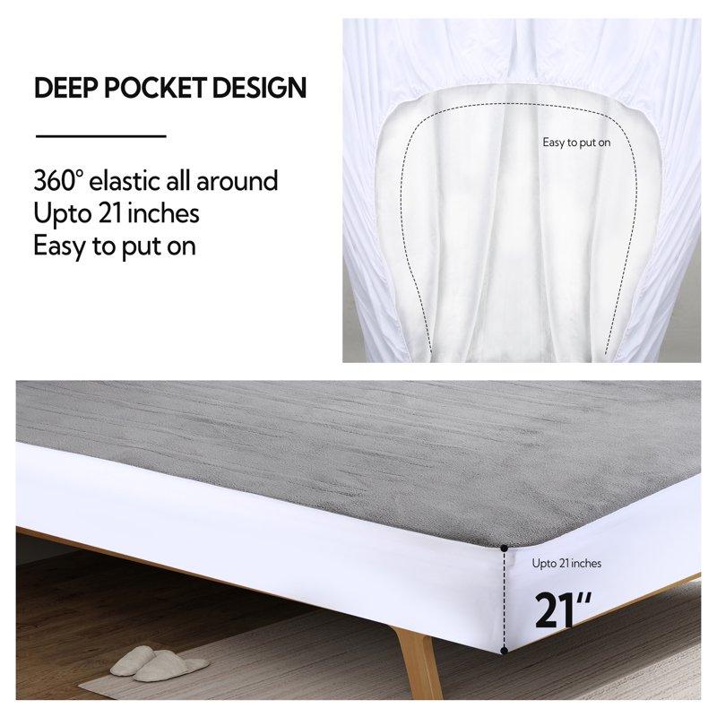 SUNNY HEAT Electric Mattress Pad Queen Size With Dual Control 4 Temperature 10H Auto-off Coral Fleece Grey