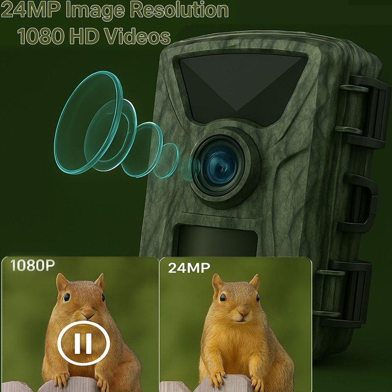 SUNOYAR 24MP Trail Camera 1080P HD Game Camera With Night Vision 0.3s Trigger Speed 130°Wide-Angle IP65 Waterproof Hunting Camera For Wildlife Monitoring