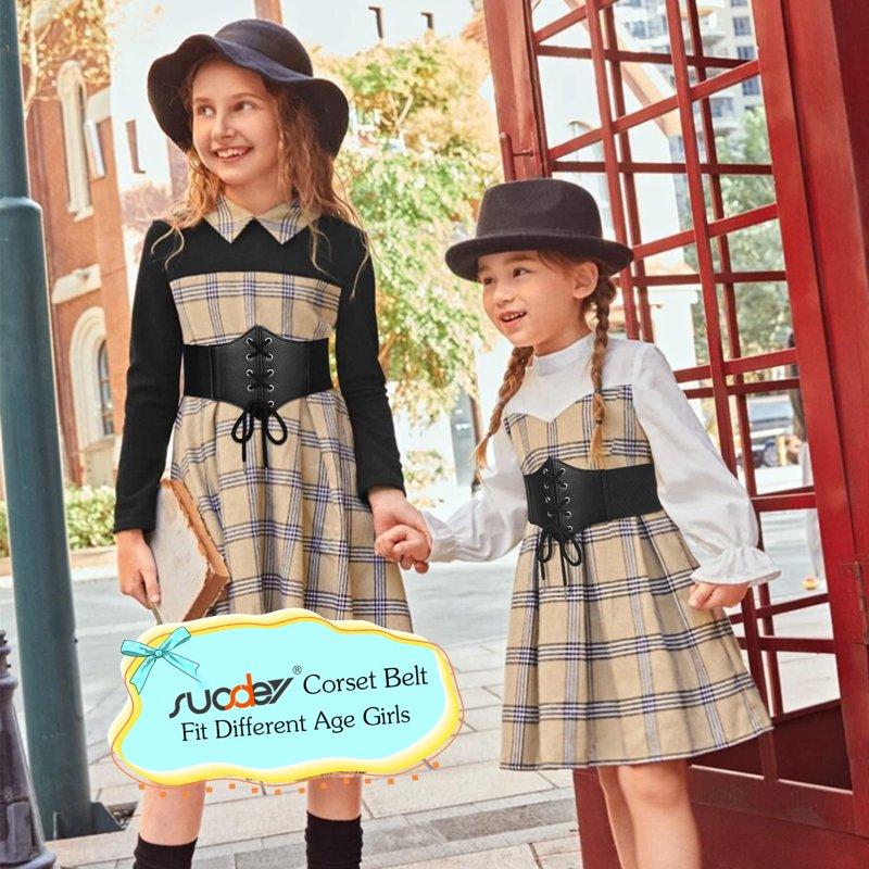 SUOSDEY Girls Corset Belt Lace-up Kids Elastic Wide Belt For Dresses