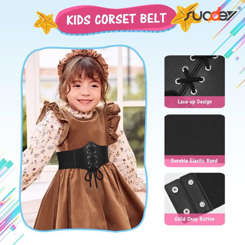 SUOSDEY Girls Corset Belt Lace-up Kids Elastic Wide Belt For Dresses