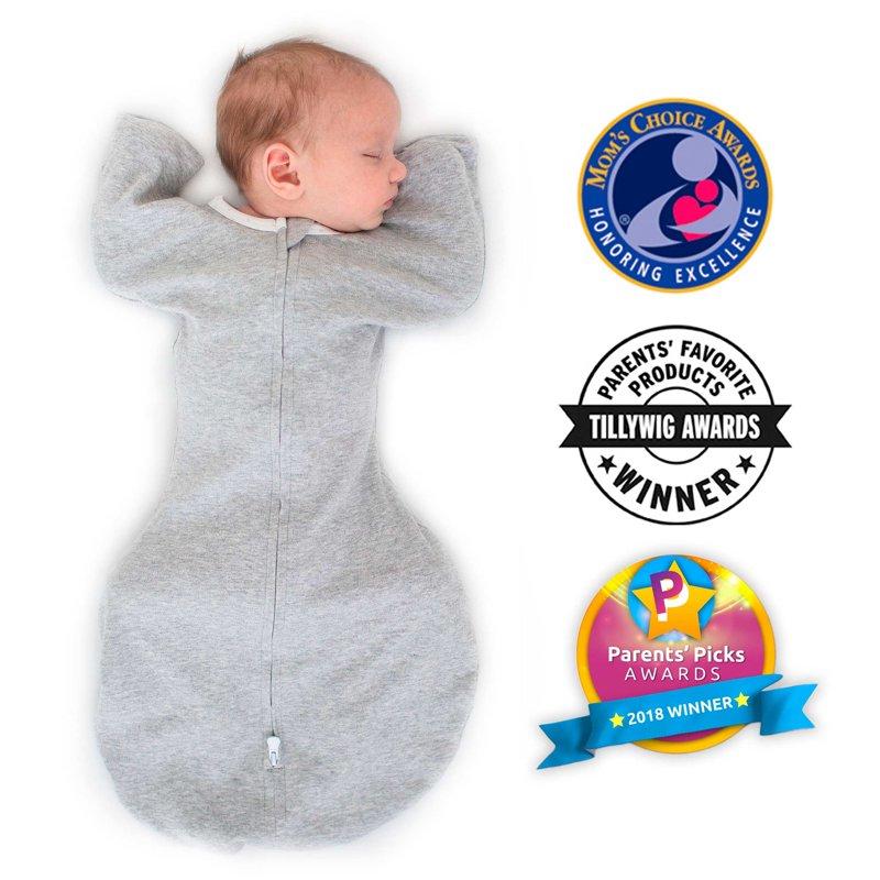SwaddleDesigns Transitional Swaddle Sack with Arms Up Half-Length Sleeves and Mitten Cuffs Better Sleep for Baby Boy & Baby Girl Heathered Gray Small 0-3 Mo 6-14 lbs