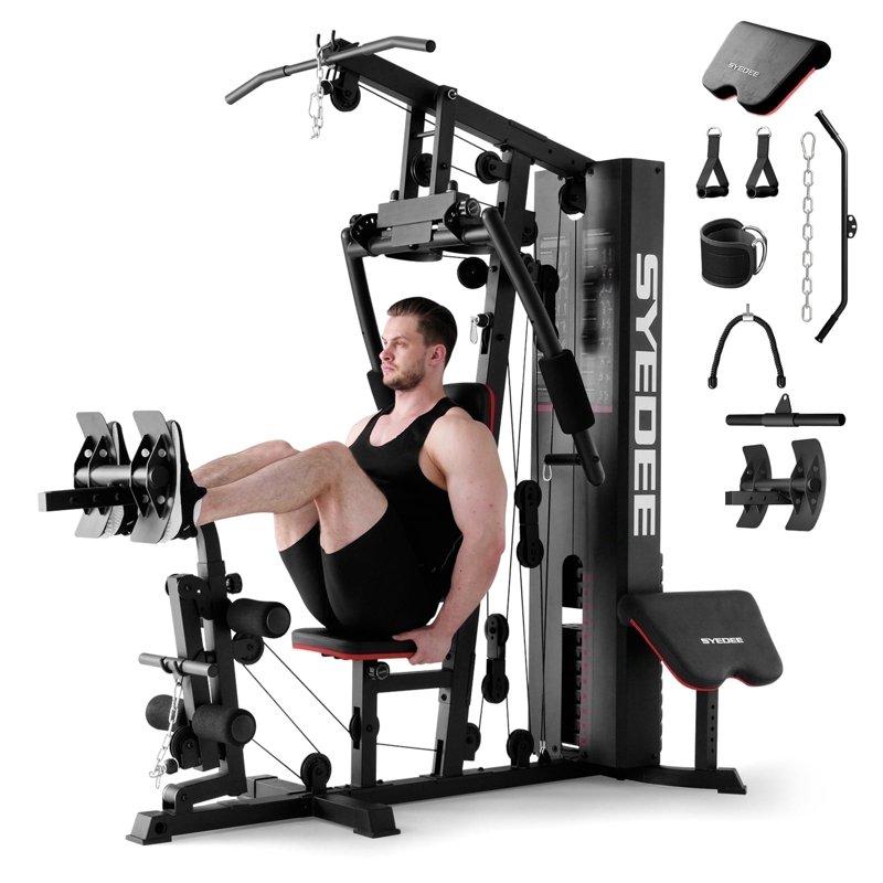 Syedee Home Gym Station Workout Station with 150LBS Weight Stack Home Gym Equipment for All Body Training