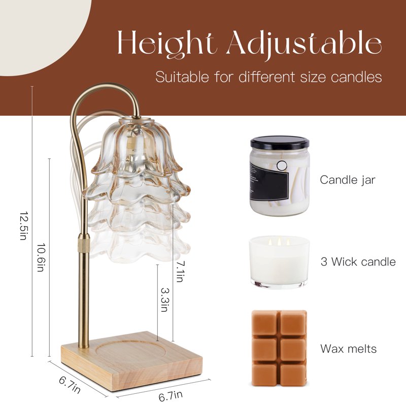 Sziqiqi Candle Warmer Lamp With Timer: Flower Candle Lamps With 2 Bulbs Gift For Mom Height Adjustable Candle Lamp Warmer Vintage Home Bedroom Decor House Warming Gold