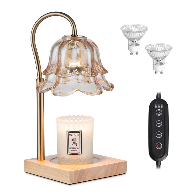 Sziqiqi Candle Warmer Lamp with Timer: Flower Candle Lamps with 2 Bulbs Gift for Mom Height Adjustable Candle Lamp Warmer Vintage Home Bedroom Decor House Warming Gold