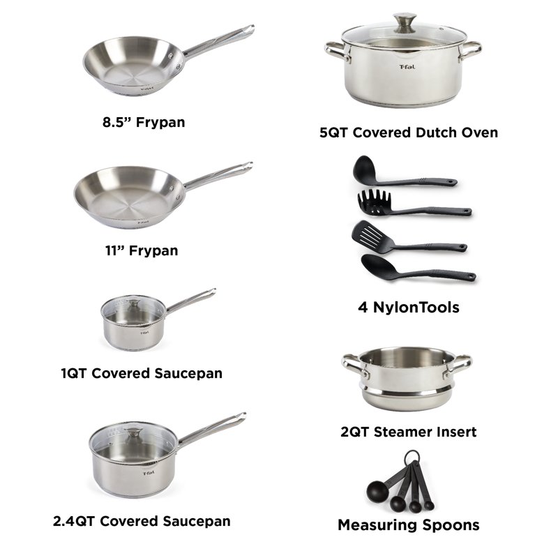 T-fal Cook & Strain Stainless Steel Cookware Set 14 Piece Set