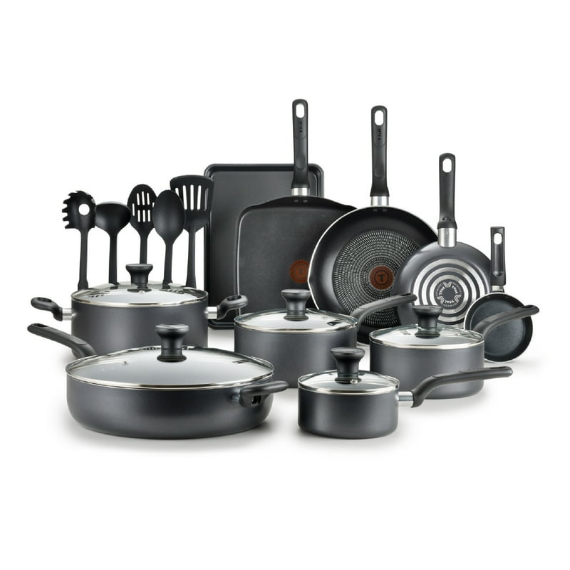 T-fal Easy Care 20 Piece Non-Stick Pots And Pans Cookware Set Grey