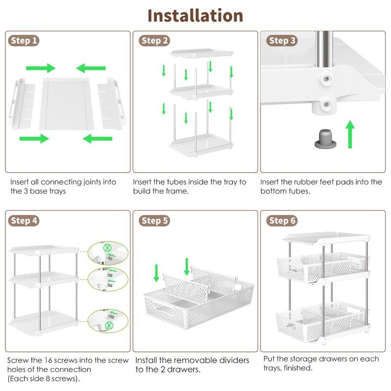 TAIMASI Pull-Out 3 Tier Bathroom Organizers And Storage Under Sink Organizer Kitchen Cabinet Organizer White 2 (Count)