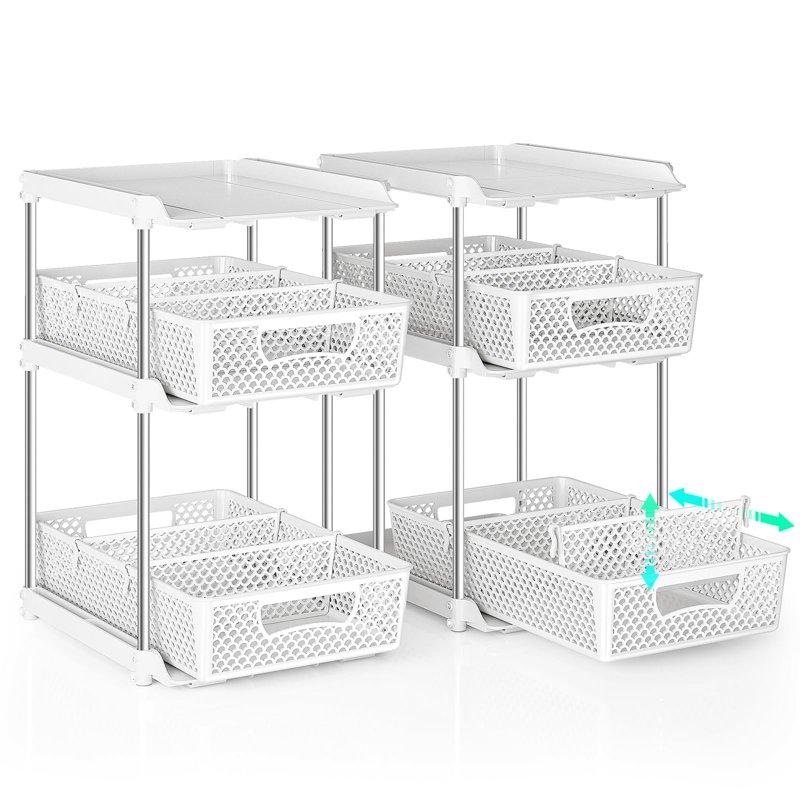 TAIMASI Pull-Out 3 Tier Bathroom Organizers And Storage Under Sink Organizer Kitchen Cabinet Organizer White 2 (Count)