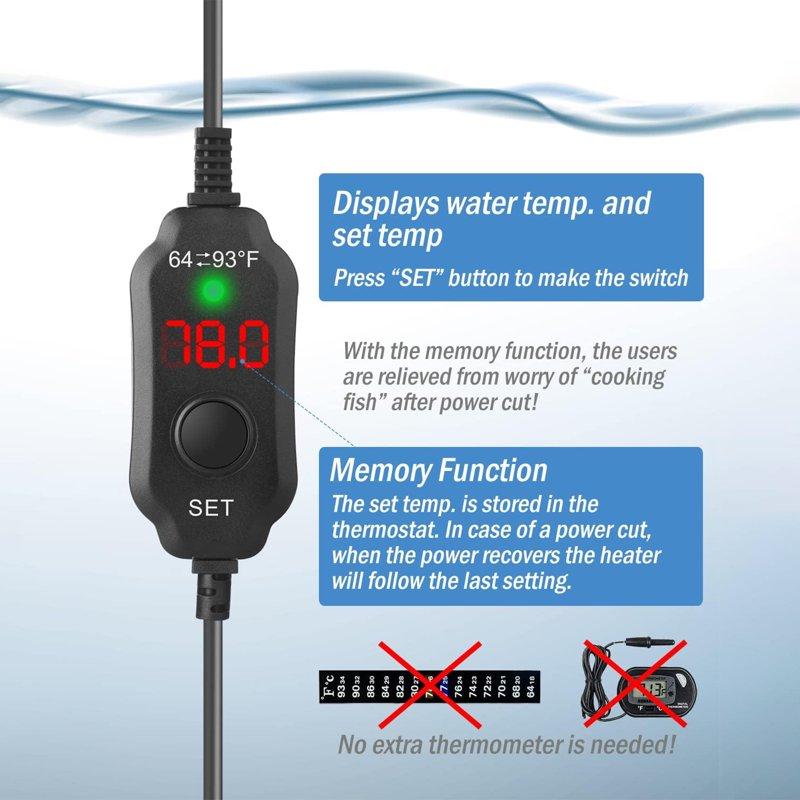 Tawatiler Aquarium Heater 25W Submersible Fish Tank Heater Super Short Aquarium Heater With LED Digital Display Thermostat For Freshwater And Saltwater Tank 3-5 Gallons